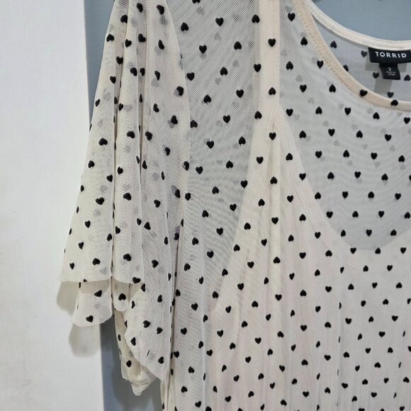 Torrid Cream Mesh Midi Dress with Black Hearts – Size 2 (18/20) - Picture 4 of 12